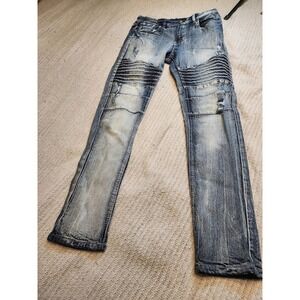 Southpole Women Light Wash Moto Biker Skinny Jeans Ribbed Distressed Denim Pants